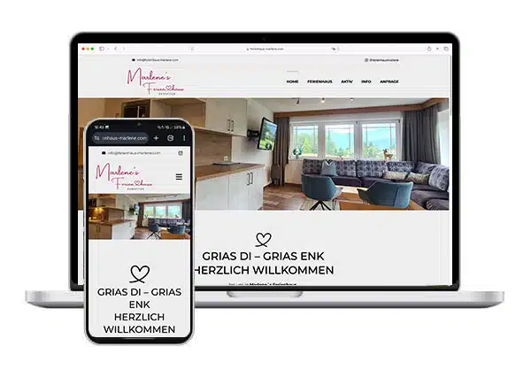 Website-Projekt Marlene's Ferienhaus als Browser-Mockup