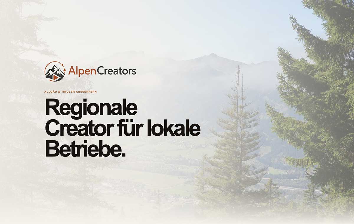AlpenCreators Projektmotiv mit Berglandschaft und dem Schriftzug Regionale Creator für lokale Betriebe