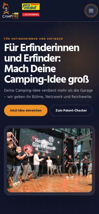 Mobile Website-Ansicht eines Campfire-Projekts