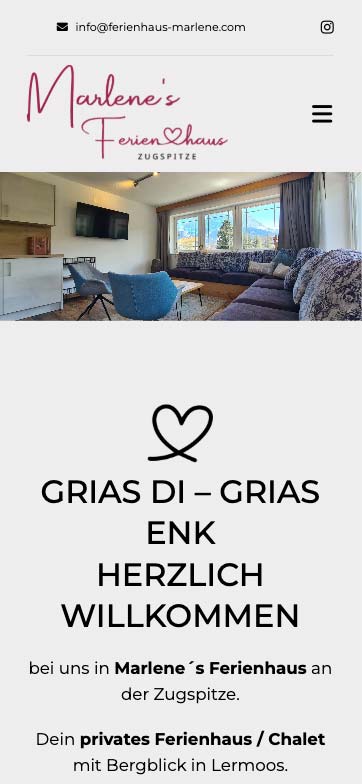 Mobile Website-Ansicht von Marlene's Ferienhaus