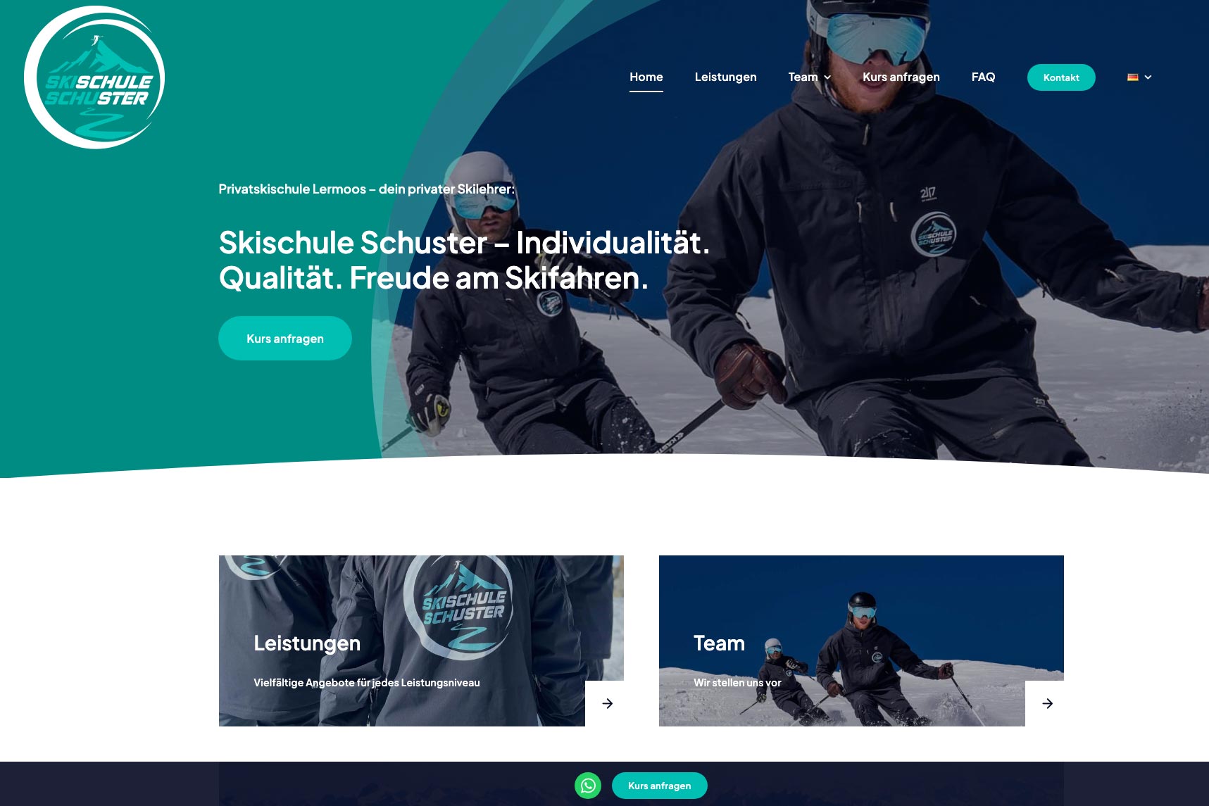 Projektansicht der Website der Skischule Schuster