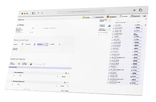 Open3A Oberfläche mit Beleg- und Verwaltungsbereichen im Browser