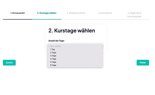 SmartBooking Pro Auswahl von Kurstagen und Optionen
