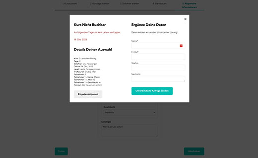SmartBooking Pro Anfrageformular bei fehlender direkter Verfügbarkeit